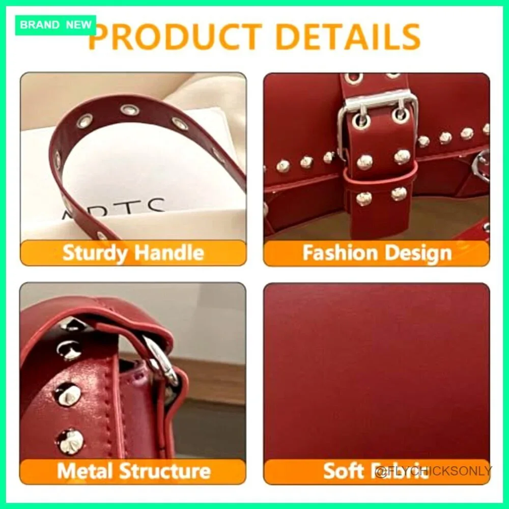Studded Rivet Punk Hobo Shoulder Bag PU Leather Small Clutch Purse